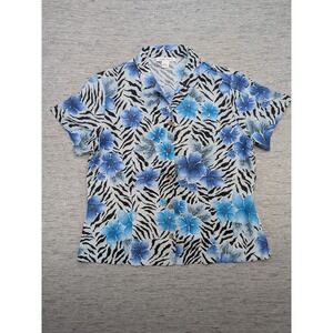 Kriss Kross‎ Shirt Womens 14 Silk Floral Zebra Tropical Beachy Vacation Travel